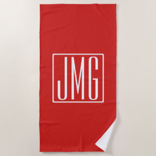 3 Initials Monogram   Red & White (or diy colour) Beach Towel