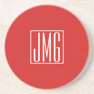 3 Initials Monogram   Red & White (or diy colour) Coaster