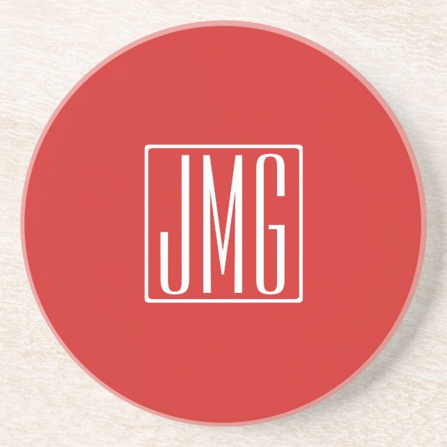 3 Initials Monogram | Red & White (or diy colour) Coaster (Front)
