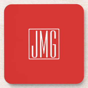 3 Initials Monogram   Red & White (or diy colour) Coaster
