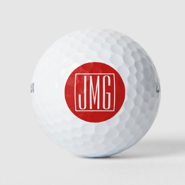 3 Initials Monogram | Red & White (or diy colour) Golf Balls (Front)