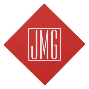 3 Initials Monogram   Red & White (or diy colour) Graduation Cap Topper