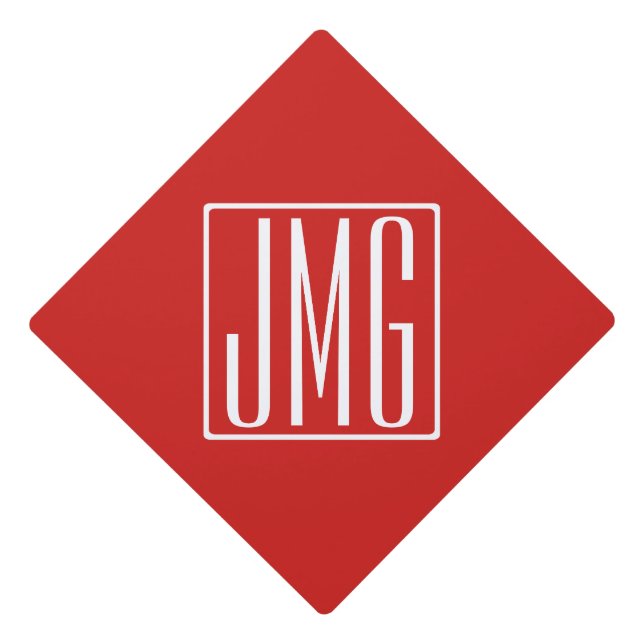 3 Initials Monogram | Red & White (or diy colour) Graduation Cap Topper (Front)