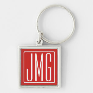 3 Initials Monogram Red & White (or diy colour) Keychain