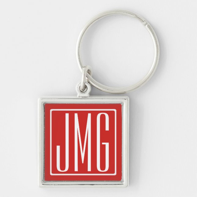 3 Initials Monogram | Red & White (or diy colour) Keychain (Front)