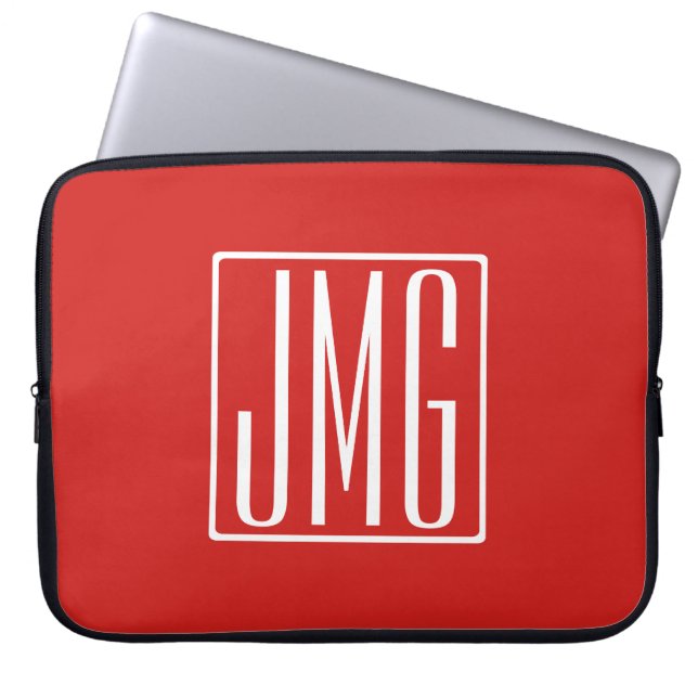 3 Initials Monogram | Red & White (or diy colour) Laptop Sleeve (Front)