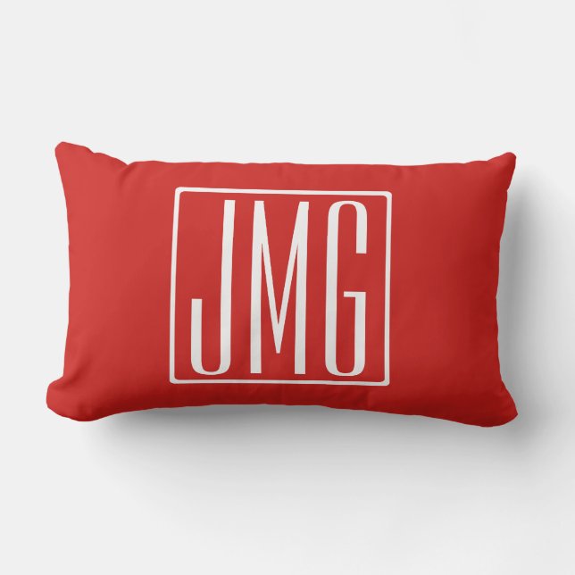 3 Initials Monogram | Red & White (or diy colour) Lumbar Pillow (Front)