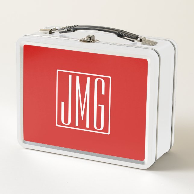 3 Initials Monogram | Red & White (or diy colour) Metal Lunch Box (Front)