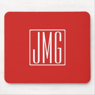3 Initials Monogram   Red & White (or diy colour) Mouse Pad