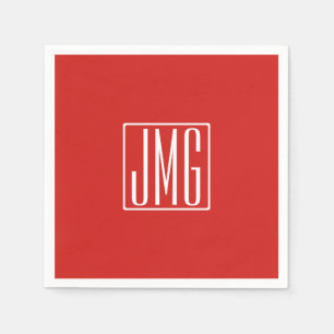 3 Initials Monogram   Red & White (or diy colour) Napkin