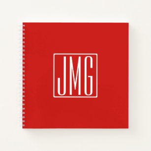 3 Initials Monogram   Red & White (or diy colour) Notebook