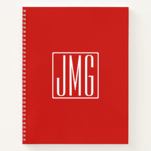 3 Initials Monogram   Red & White (or diy colour) Notebook