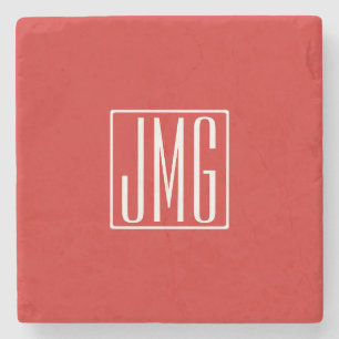 3 Initials Monogram   Red & White (or diy colour) Stone Coaster