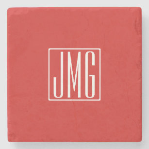 3 Initials Monogram   Red & White (or diy colour) Stone Coaster
