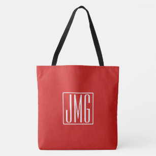 3 Initials Monogram   Red & White (or diy colour) Tote Bag