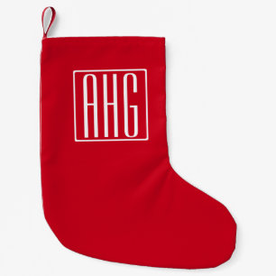 3 Initials Monogram Red & White Small Christmas Stocking