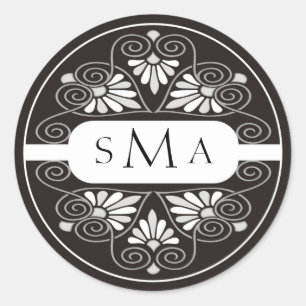 3 Initials Monogram stickers:Black And White Classic Round Sticker