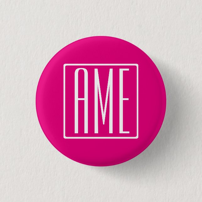 3 Initials Monogram | White On Hot Pink 1 Inch Round Button (Front)