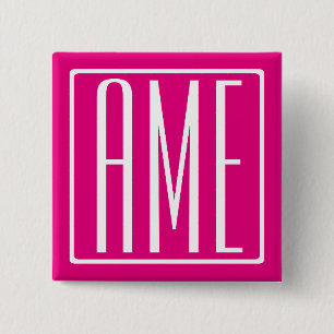3 Initials Monogram   White On Hot Pink 2 Inch Square Button