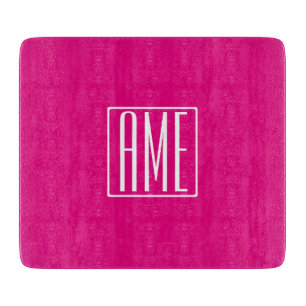 3 Initials Monogram White On Hot Pink Cutting Board