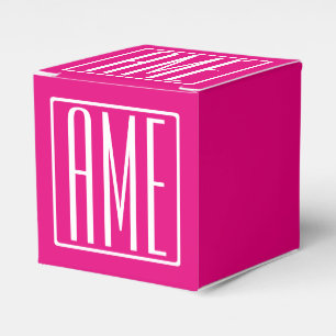 3 Initials Monogram   White On Hot Pink Favor Box