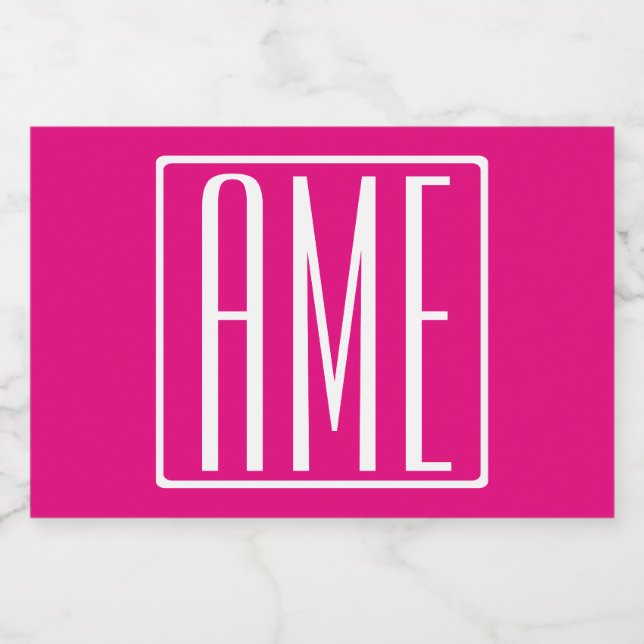 3 Initials Monogram | White On Hot Pink Food Label (Single Label)