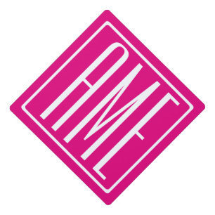 3 Initials Monogram White On Hot Pink Graduation Cap Topper