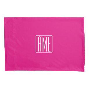 3 Initials Monogram   White On Hot Pink Pillowcase