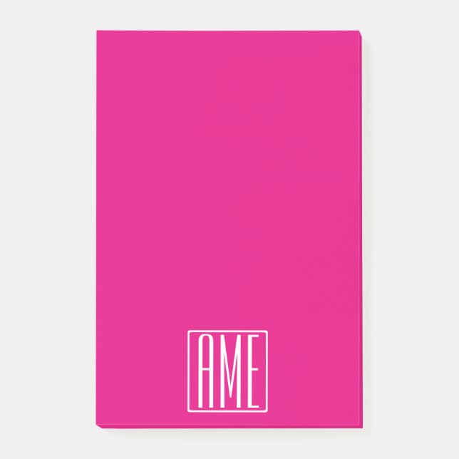 3 Initials Monogram | White On Hot Pink Post-it Notes (Front)