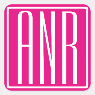 3 Initials Monogram   White On Hot Pink Square Sticker