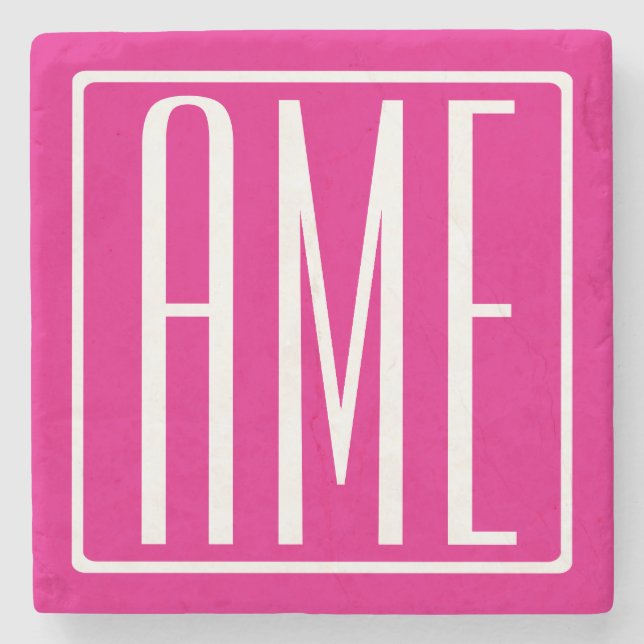 3 Initials Monogram | White On Hot Pink Stone Coaster (Front)