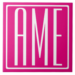 3 Initials Monogram   White On Hot Pink Tile