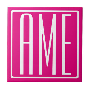 3 Initials Monogram   White On Hot Pink Tile
