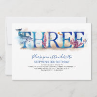 3 Invitation d'anniversaire sous le dauphin de mer