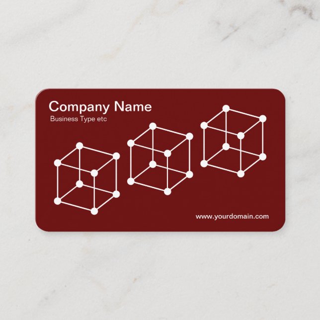 3 Isometric Cubes - White on Maroon Business Card (Front)