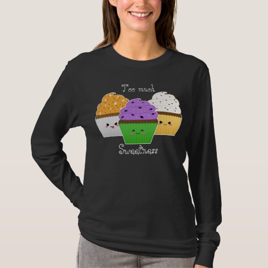 3 kawaii halloween cupcake on black T-Shirt