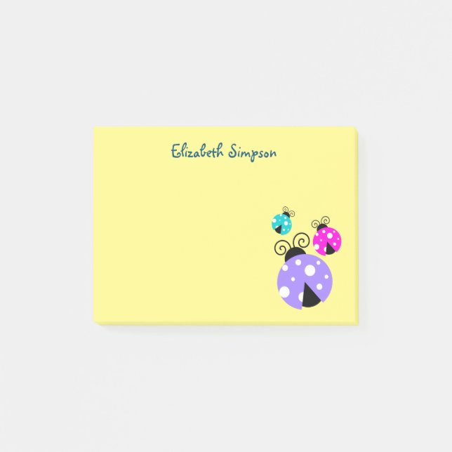 3 Ladybugs in Purple Pink and Blue Personlized Post-it Notes (Front)