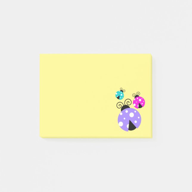 3 Ladybugs in Purple Pink and Blue Post-it Notes (Front)