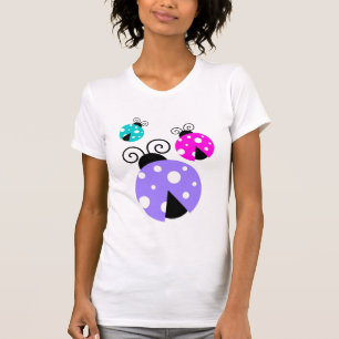 3 Ladybugs in Purple Pink and Blue T-Shirt