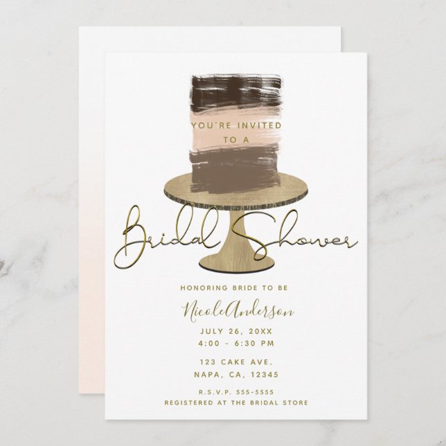 3 Layer Cake Modern Elegant Rustic Bridal Shower Invitation (Front/Back)