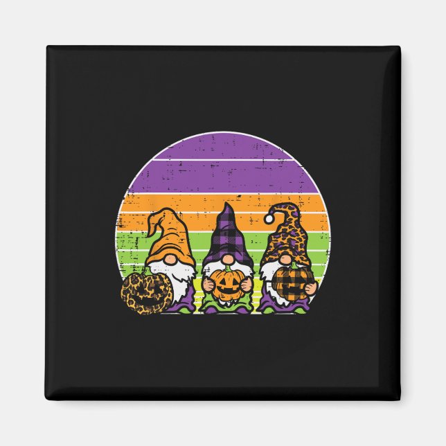 3 Leopard Plaid Gnomes Pumpkin Retro Halloween Cos Magnet (Front)