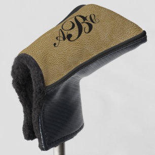 3 Letter Monogram Initial Beige Brown Leather Look Golf Head Cover