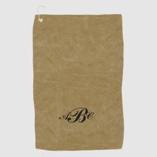 3 Letter Monogram Initial Beige Brown Leather Look Golf Towel