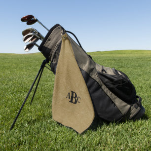 3 Letter Monogram Initial Beige Brown Leather Look Golf Towel