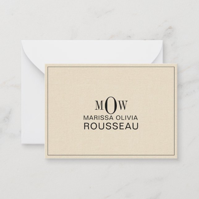 3 Letter Monogram Initials Name Faux Bisque Linen Card (Front)