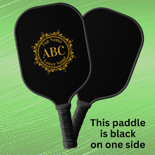 3 Letter Monogram & Name in Gold Circle Frame Pickleball Paddle