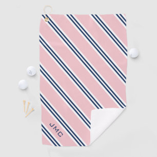 3-Letter Monogram Pink and Blue Stripes Golf Towel