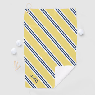 3-Letter Monogram Yellow and Blue Stripes Golf Towel