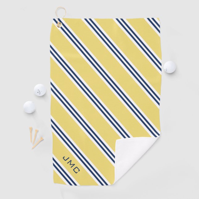 3-Letter Monogram Yellow and Blue Stripes Golf Towel (InSitu)