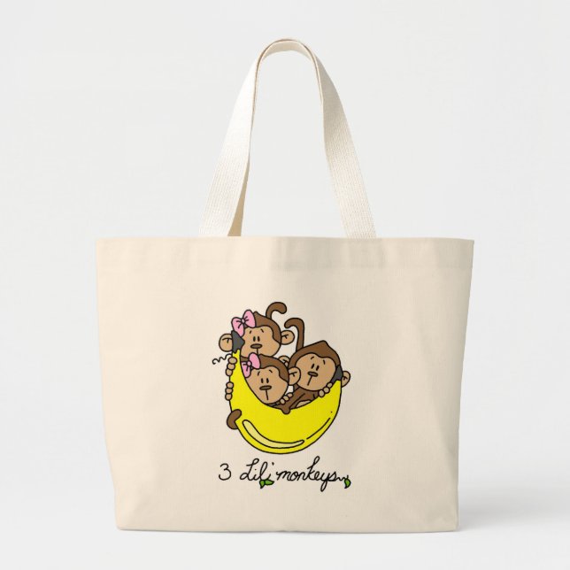 3 Li'l Monkeys Tshirts and Gifts Large Tote Bag (Front)